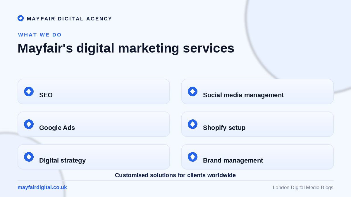 Mayfair Is Dedicated To Providing Efficient Digital Marketing Services: Alaattin Cagil Mayfair Digital Agency services: SEO, social media, Google Ads, Shopify, strategy, brand management