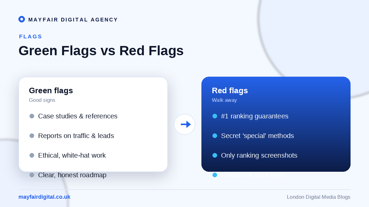 How to Choose the Right SEO Agency for Your Business Green flags versus red flags when choosing an SEO agency