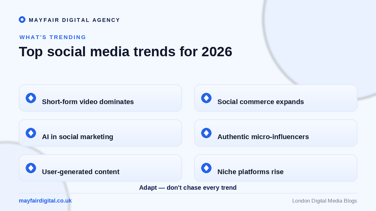 The Top Social Media Trends to Watch Out for in 2026 Top social media trends for 2026: short-form video, social commerce, AI, UGC, niche platforms