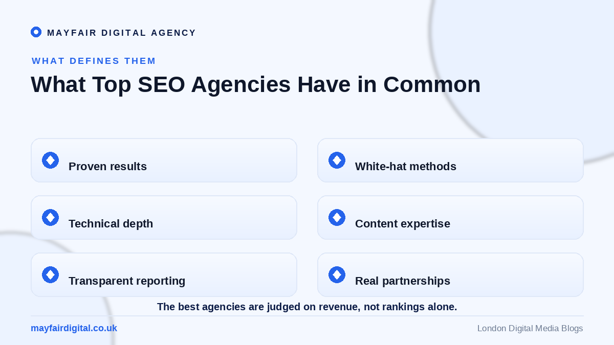 Mayfair: The World's Best SEO Agency What top SEO agencies have in common: results, white-hat methods, technical depth, content, reporting